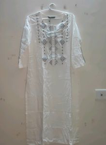 Soch Below Knee Off White Kurta With Black Embroidery