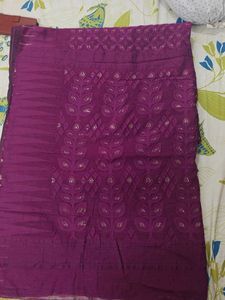 Purple &amp; Gold saree But Without Blouse