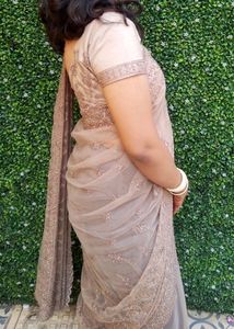 Designer Beige Saree With Blouse