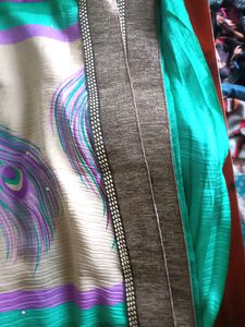 Chiffon Violet And Green Colour Saree