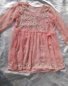 Beutiful Peach Chikankari Mirror Work Kurti/ Tunic