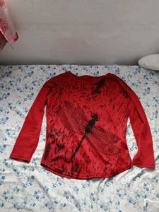 Red Dragonfly Graphic Long Sleeve Top