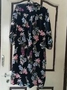 Navy Blue Flower Printed Dress