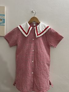 Gingham Sailor Collar Shirt Dress