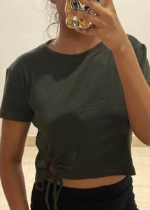 Tie-Front Olive Green T-Shirt