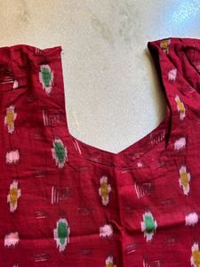 Maroon Printed Kurta Set With Beige Pant Dupatta