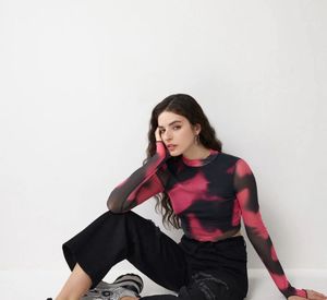 Pink Black Tie Dye Mesh Top