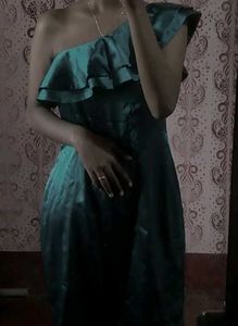 Teal One-Shoulder Ruffle Dress
