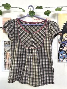 Plaid Puff Sleeve Top