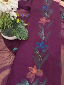 Purple Unstiched  Hand Paint Suit