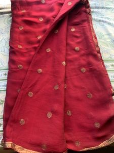 Maroon And Gold Chiffon Saree