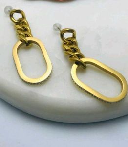 Gold Tone Oval Drop Earrings