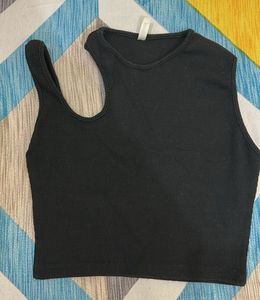 Black One-Shoulder Crop Top