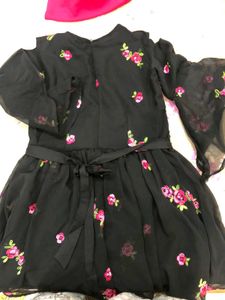 Black Embroidered Frock With Roses