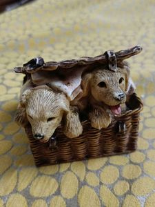 Adorable Basket of Puppy Figurines