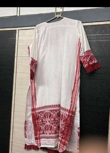 Elegant White &amp; Red Kurta