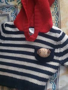 Striped baby sweater with red hood 6 To 12 Month