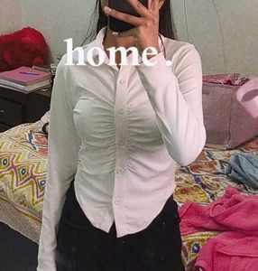 Shirt Collar Cropped Fitted Top