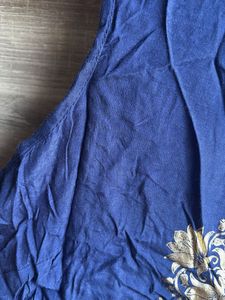 Blue Embroidered Sleeveless Top