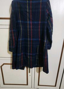 Style In Wool Navy Checked Overcoat