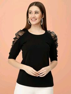 Black Tulle Sleeve Top