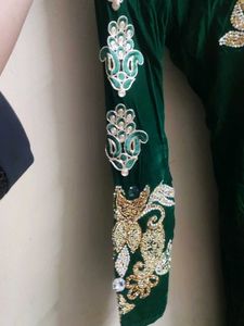 Green Embellished Velvet Dress