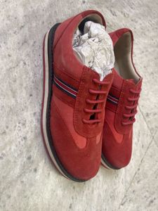 Red Suede Platform Sneakers