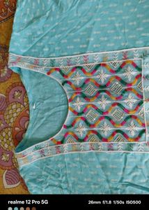 Embroidered Kurti Top - Light Blue