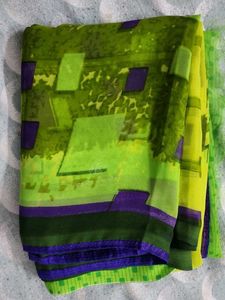 Green & Purple Geometric Saree