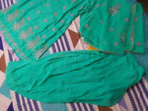 Teal Embroidered Farsi Salwar Kameez Suit
