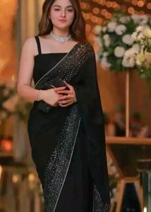 Elegant Black Embellished Saree