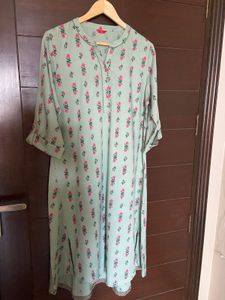 W Sea Green Low High Printed Kurta (16)