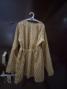 Jaipuri Yellow Full Sleeved Short Kurti