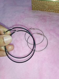 Combo Of Black &amp; Silver Hoop Earrings