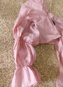 Pink Tie-Front Crop Top