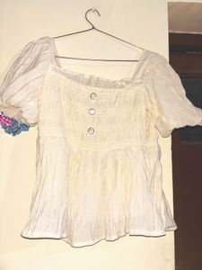 White Puff Sleeve Peplum Top