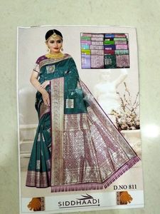 Teal &amp; Gold Banarasi Silk Saree