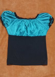 Teal & Black Color Block Top