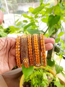Mustard Yellow & Gold Beaded Bangles