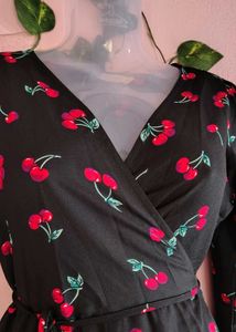 Cherry Print Wrap Dress