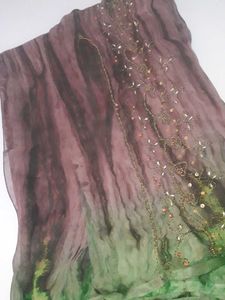 Wine Colour With Dark Green Mix up Saree Georgette