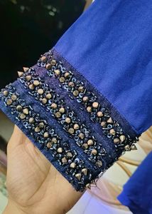 Blue Embellished Peplum Top dress with purse