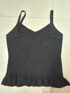 Black Crop Top With Detailing In Bottom