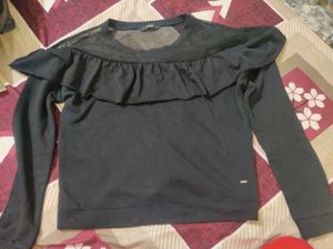 Ruffled Black Long Sleeve Top