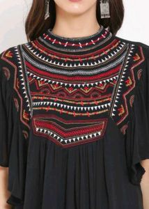 Casual Sleeveless Embroidered Black Top