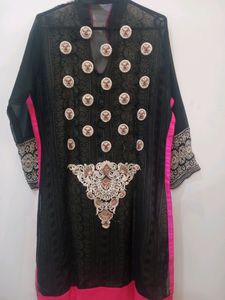 Black Sheer Kurta With Embroidery