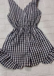 Gingham V-Neck Romper with bow