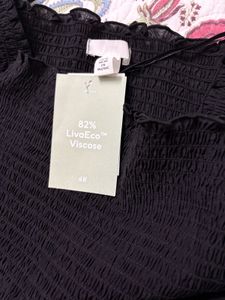 Black Smocked Top with Puff Sleeves XL size