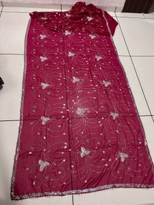 Sequence Work Rani Pink Saree