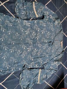 Floral Print Blue Dress with Bell Sleeves